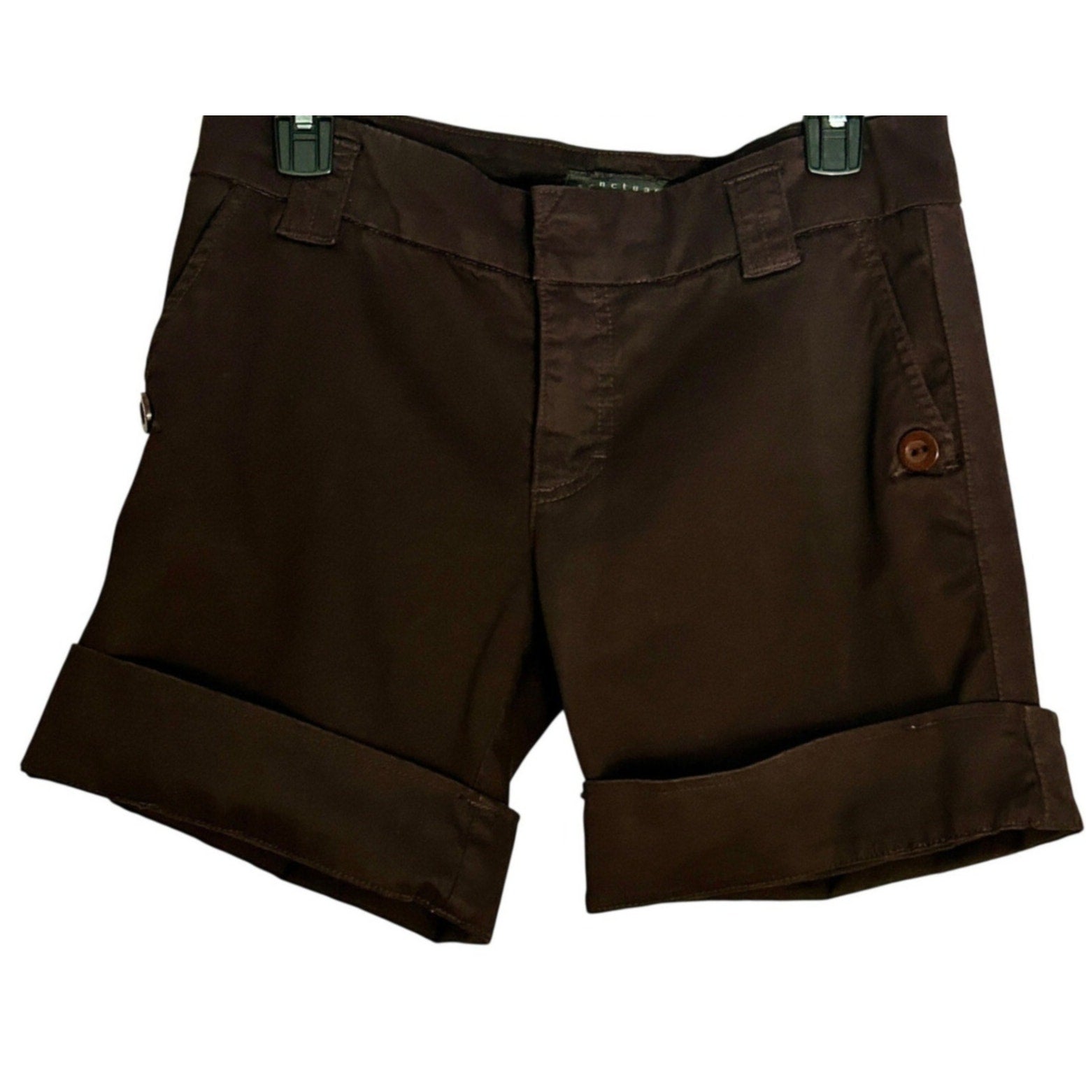 Sanctuary Cotton Chino Shorts Espresso Brown Flat Front Cuffed Size 30/31 NWOT