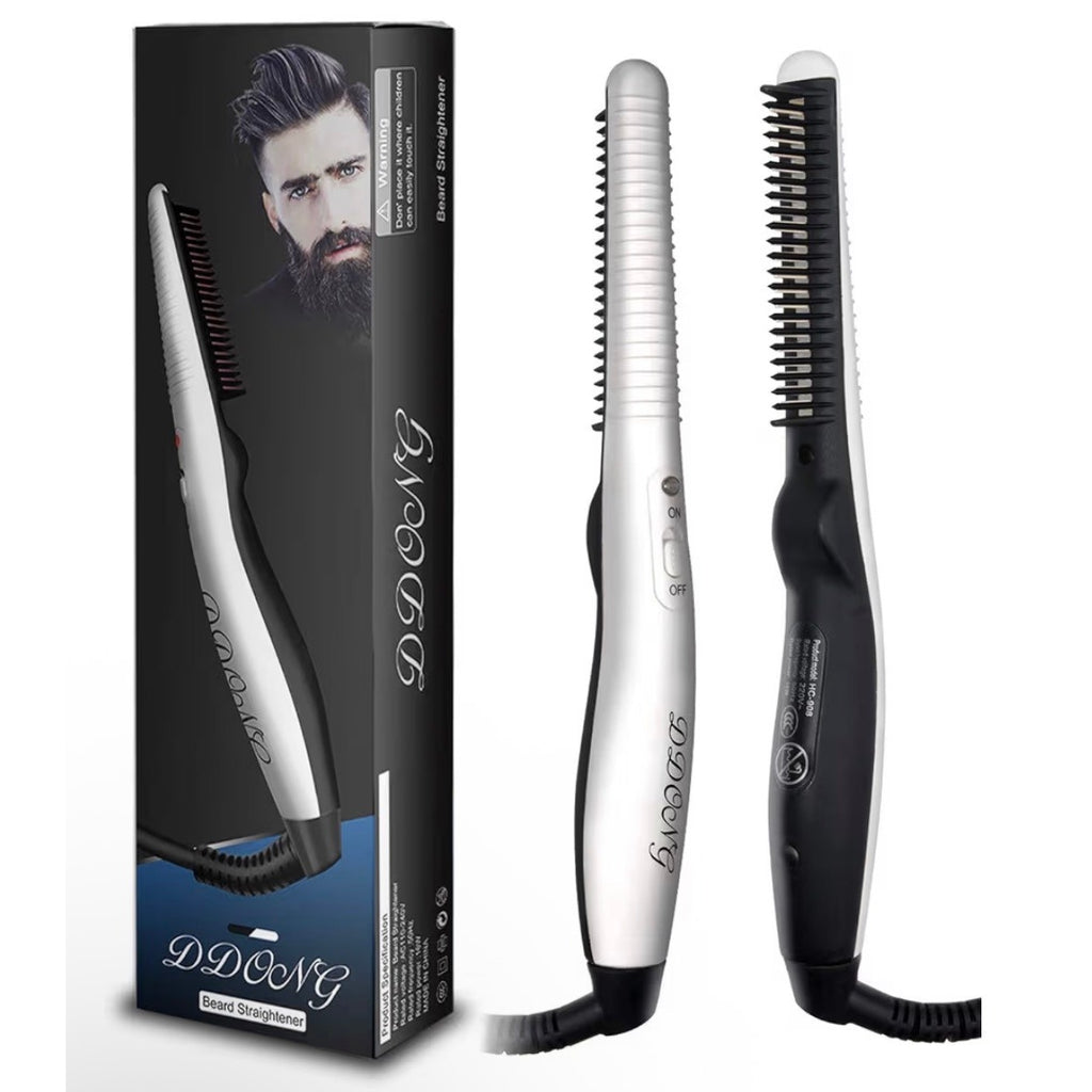 Mens 2‑in‑1 Beard Straightener & Hair Comb Ceramic Fast Heating All Hair Types