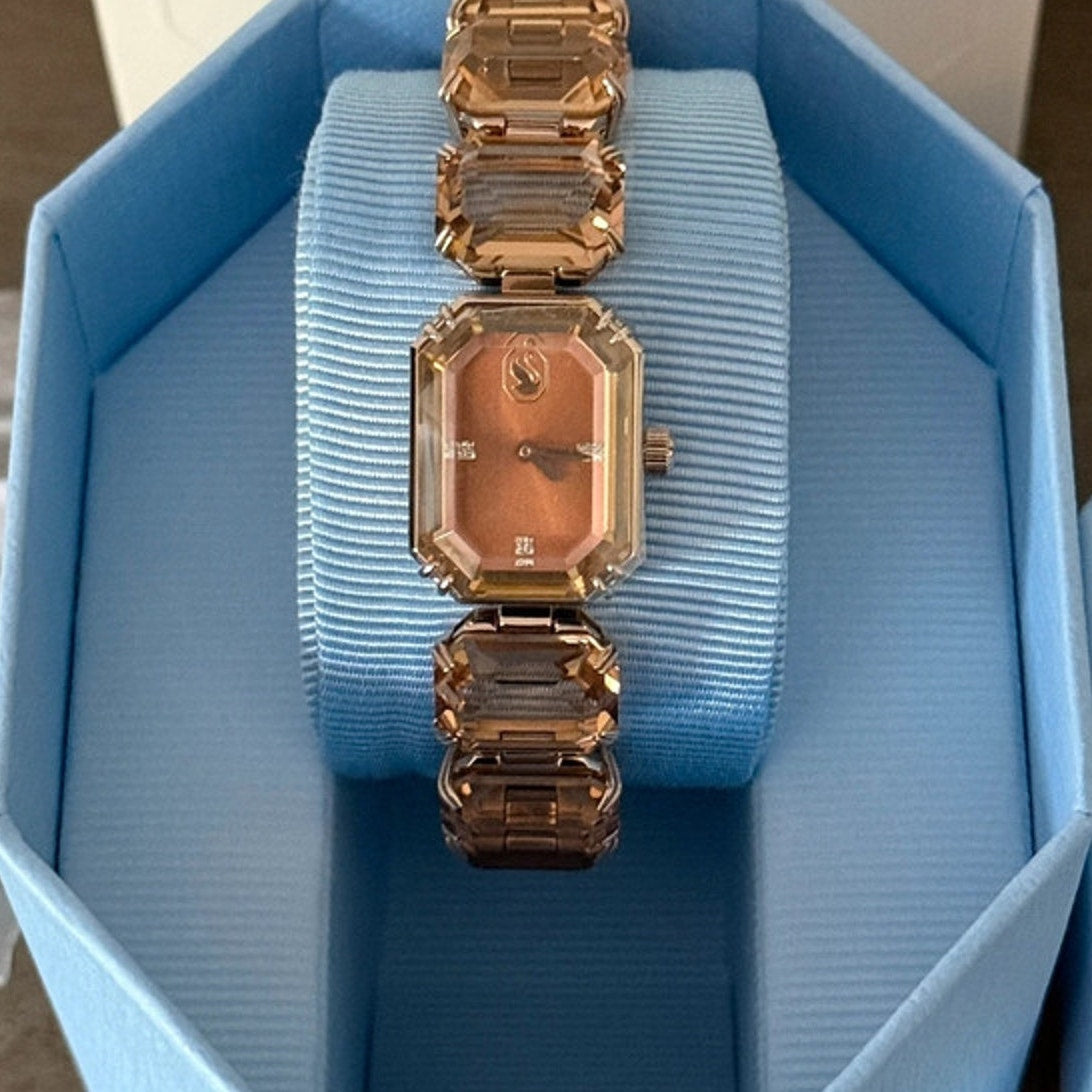 Swarovski Millenia Bracelet Watch Champagne Gold Octagon Crystals Swiss Quartz