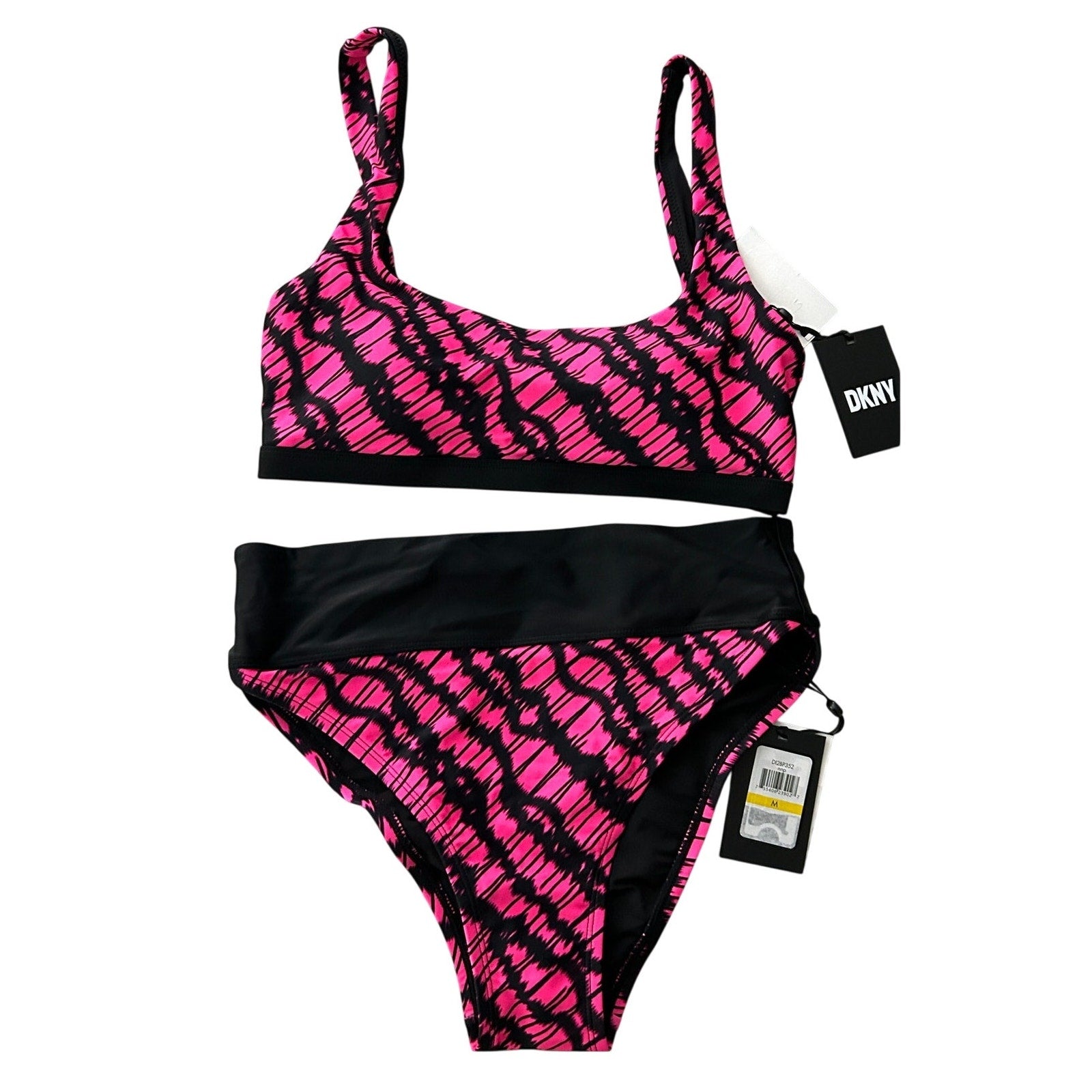 DKNY Swim Hot Neon Pink & Black Bikini Set Size Medium New