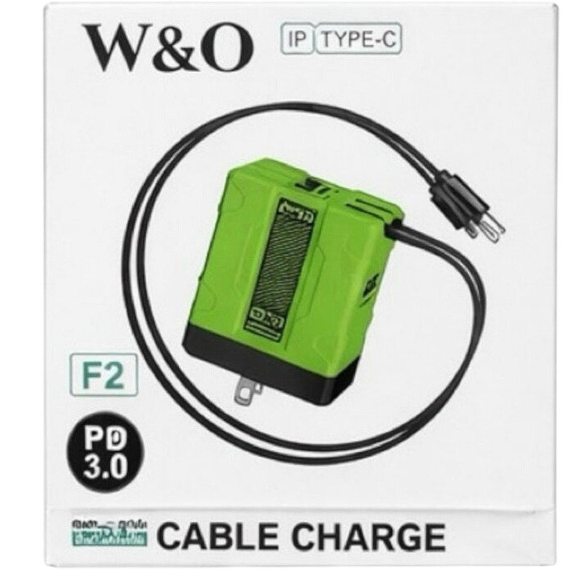 W&O F2 GaN Retractable Charger PD3.0 TypeC + Lightning Fast Charge Adapter Black