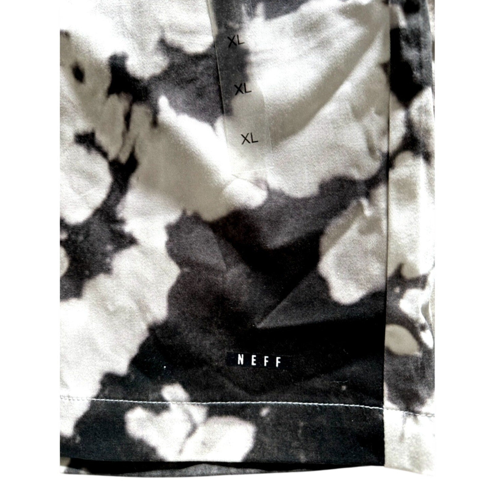Mens Neff Board Shorts Elastic Waist Drawstring Pockets Black White Splat Sz Lg
