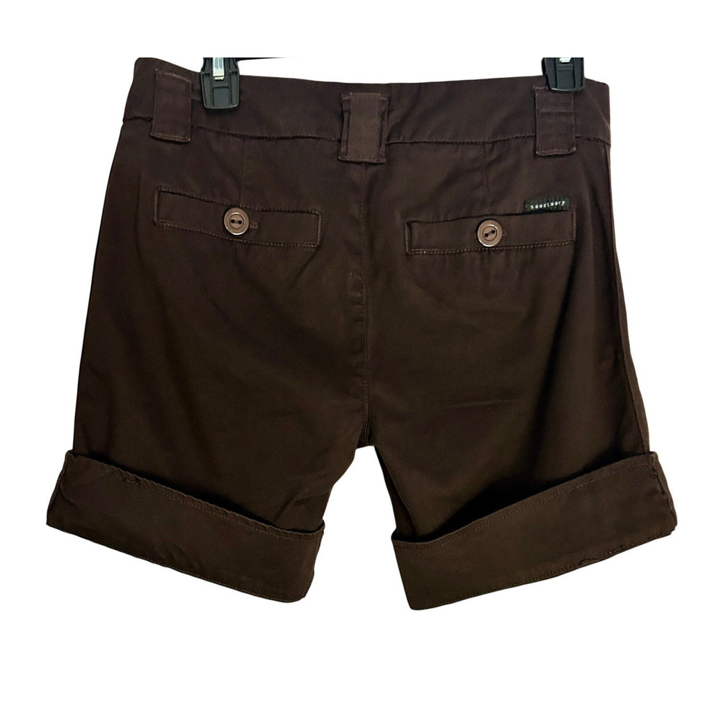 Sanctuary Cotton Chino Shorts Espresso Brown Flat Front Cuffed Size 30/31 NWOT
