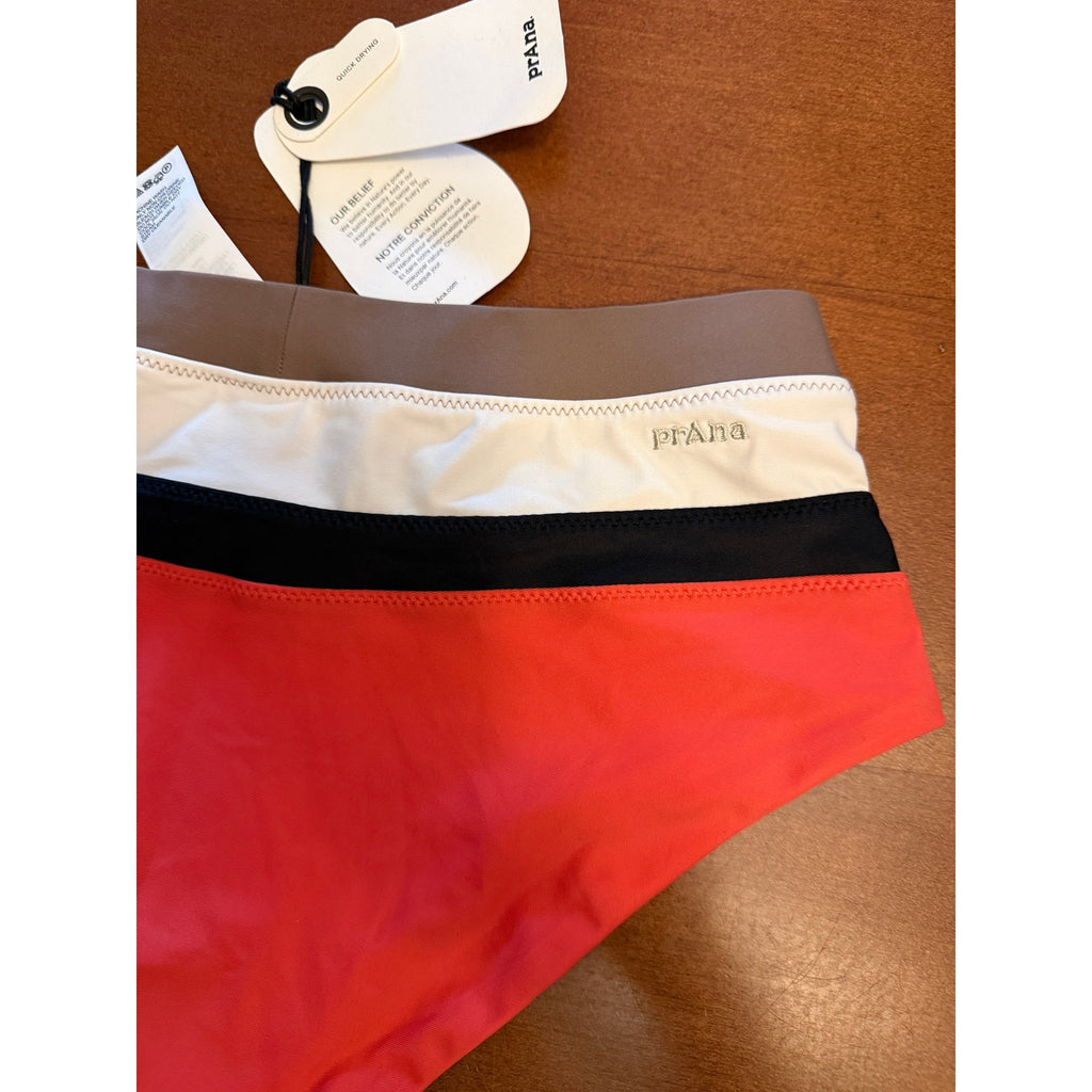 Womens Prana Baja Bound High Rise Bikini Sz Medium Colorblock Rose Fire / Black