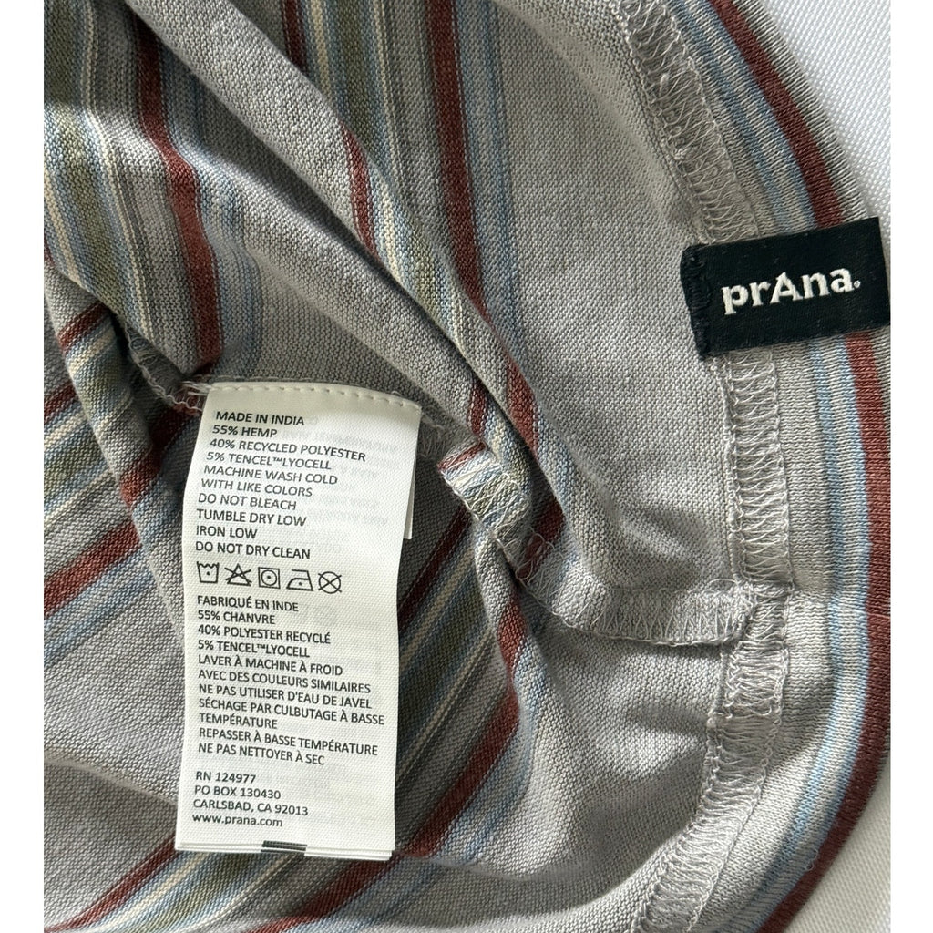 prAna Cardiff SS Pocket Tee Mens XXL Hemp‑Cotton Eco Blend Gray Alloy Stripe NWT