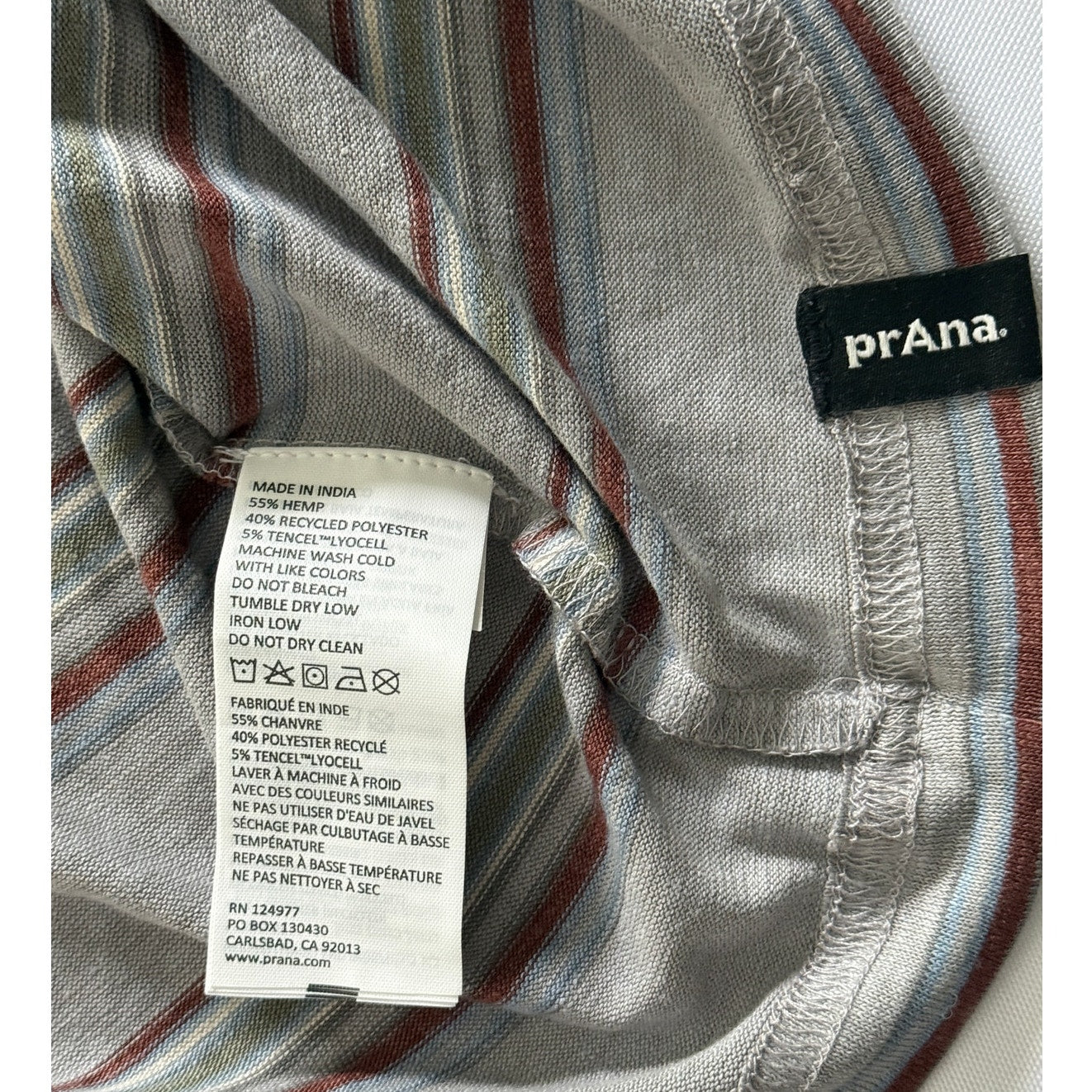 prAna Cardiff SS Pocket Tee Mens XXL Hemp‑Cotton Eco Blend Gray Alloy Stripe NWT