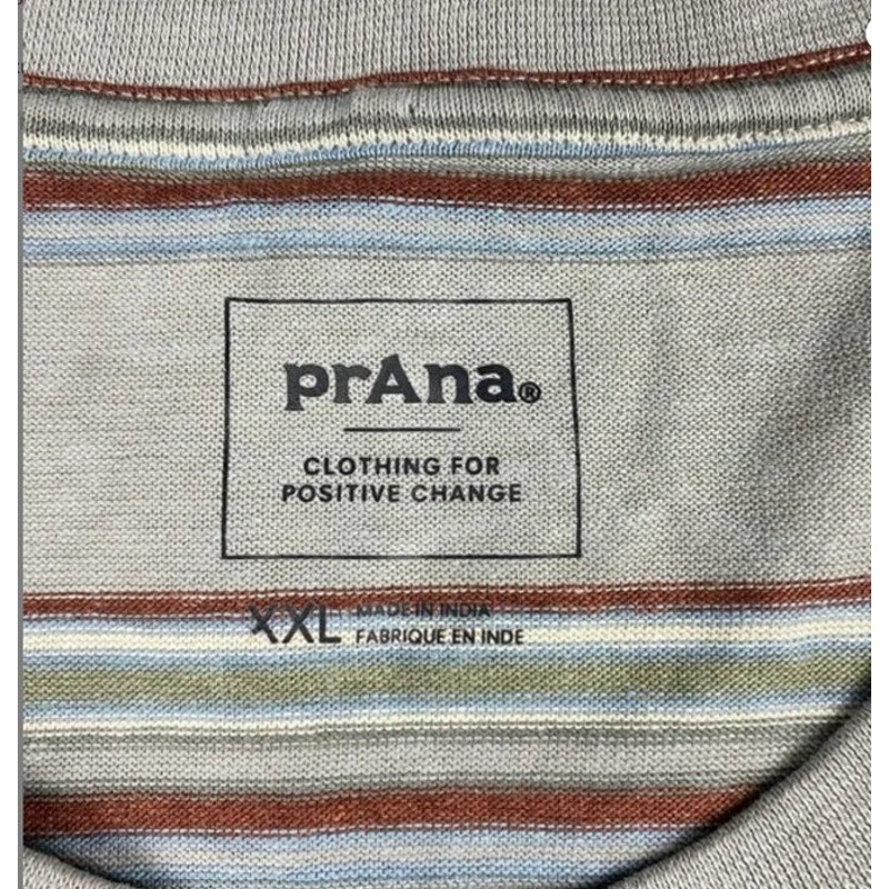prAna Cardiff SS Pocket Tee Mens XXL Hemp‑Cotton Eco Blend Gray Alloy Stripe NWT