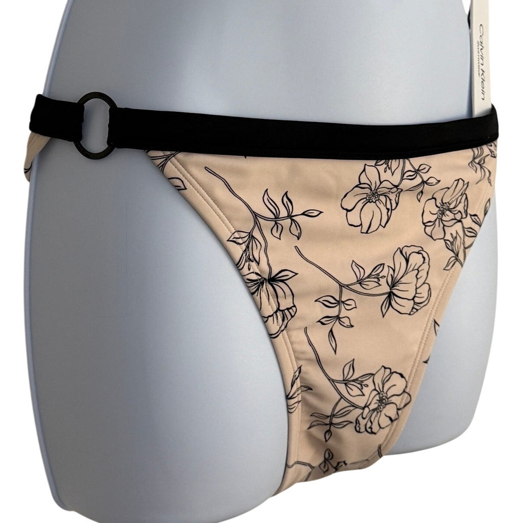 Calvin Klein Women's Logo Ring Printed Bikini Bottoms Swimsuit Black Size M New
