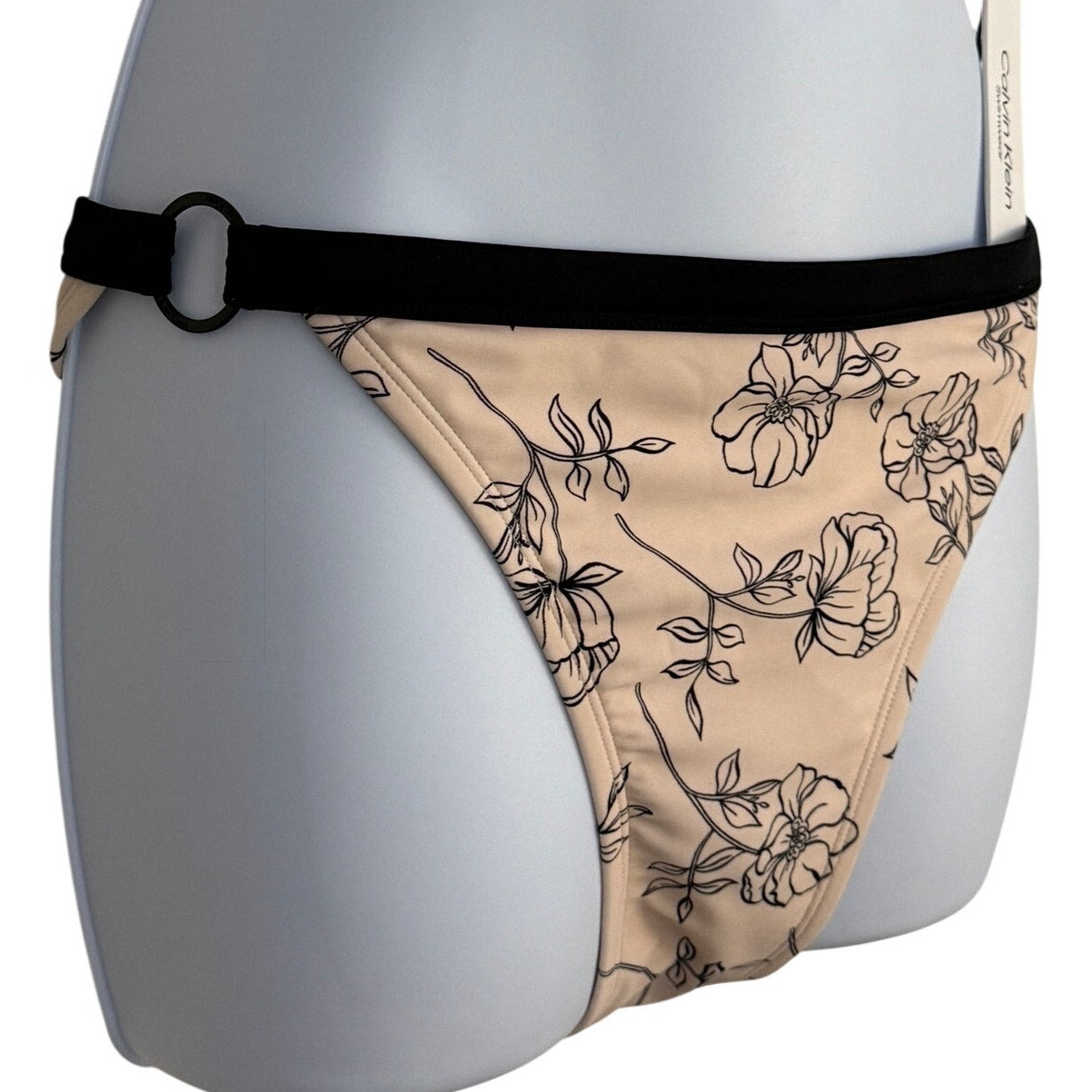 Calvin Klein Women's Logo Ring Printed Bikini Bottoms Swimsuit Black Size M New