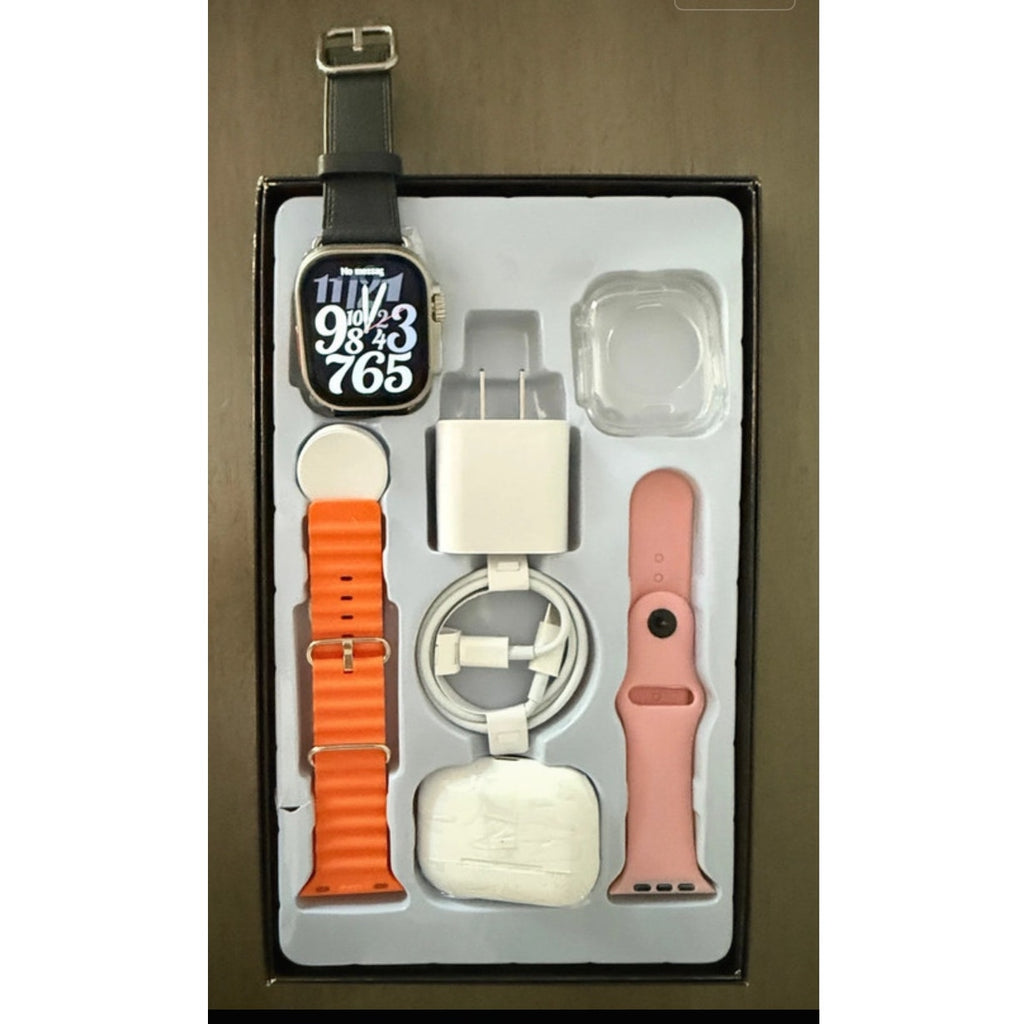 Y-9 Smartwatch Bundle Wireless Earbuds, Cover, Data Cable, Charger & 3 Bands NEW
