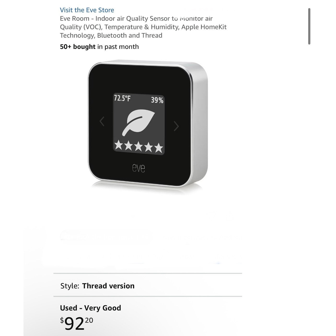 Eve Room Air Quality Monitor VOC Temp Humidity Sensor Home Kit E‑Ink Display NEW