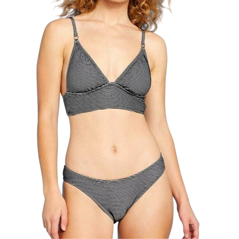 Shade & Shore Striped Textured Bikini -Top Med /Bottom Large -Black & White NWOT