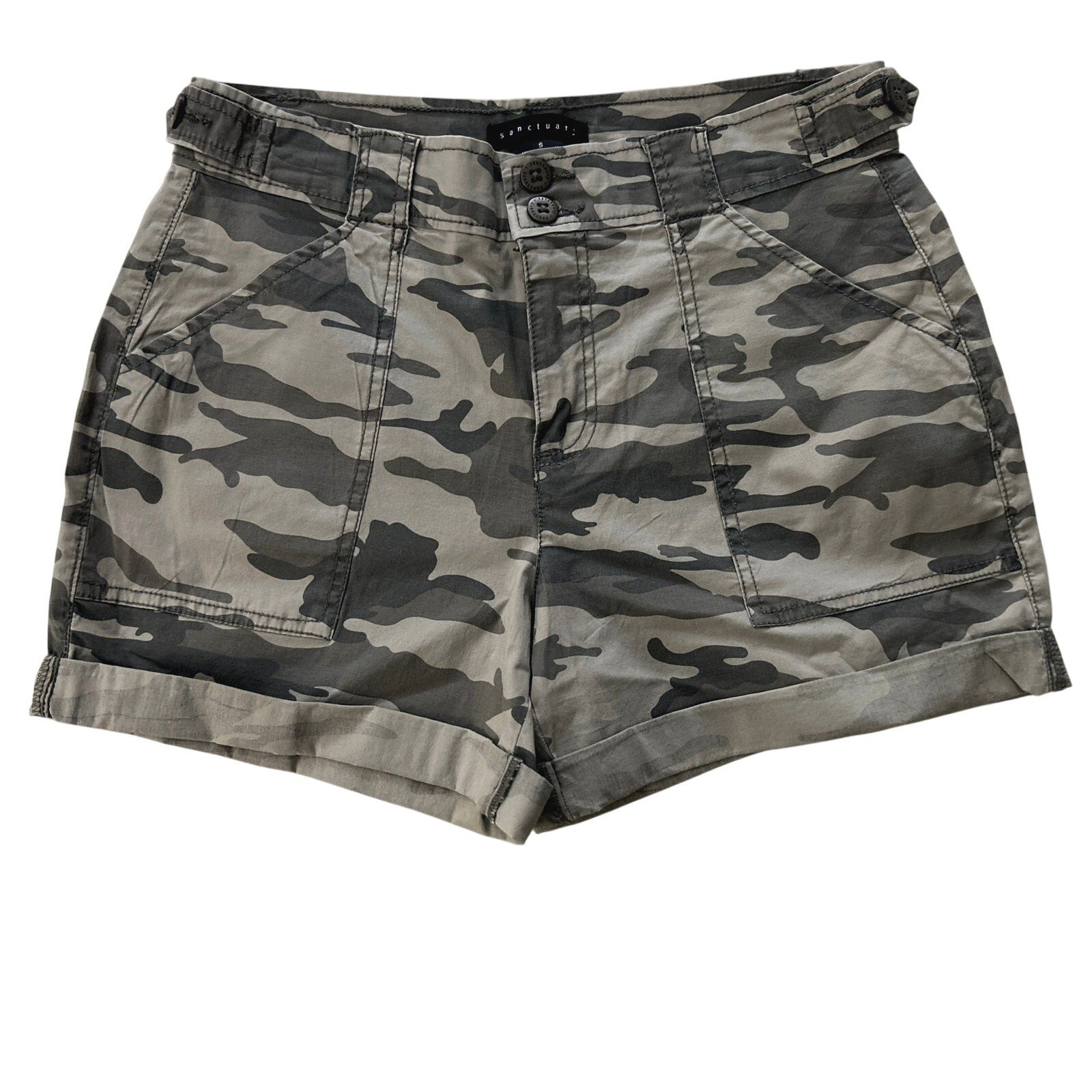Sanctuary Los Angeles Cadet Camo Cargo Shorts Stretch Utility Style Sz Small