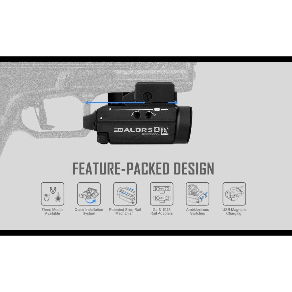 Olight Baldr S BL Rechargeable 800 Lumens Rail Mounted Weapon Light w/Blue Laser