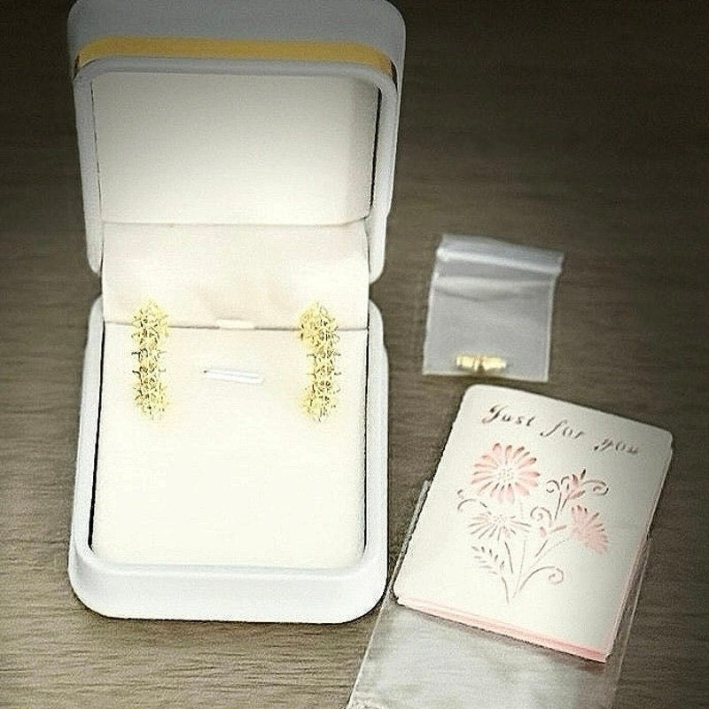 Al&Tiffy 14K Gold Hollow Thick Hoop Stud Earrings Geometric Lattice Design