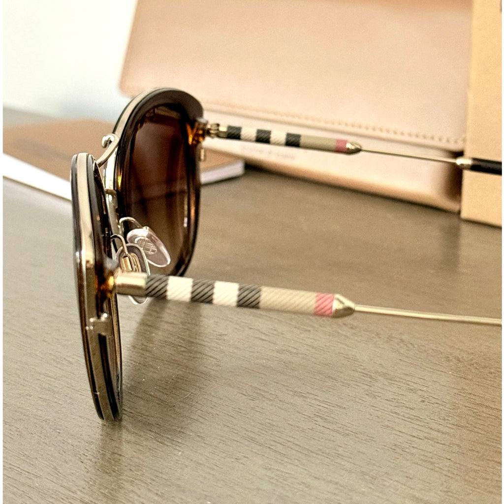 Burberry BE4251Q Full Gold Rim Round Sunglasses Dark Havana Brown Gradient Lens