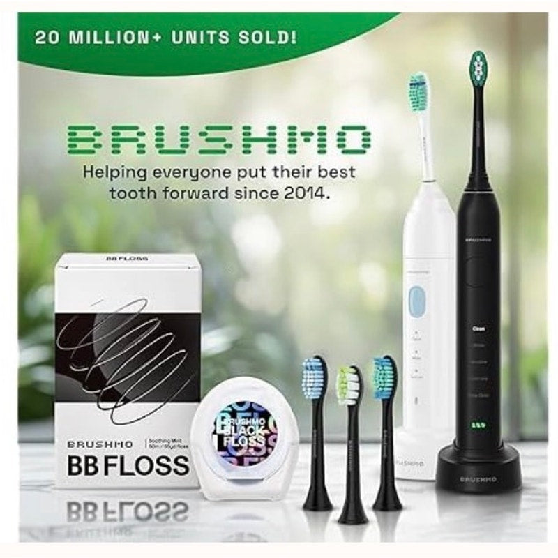 Brushmo BM01 Electric Sonic Toothbrush Black Rechargeable 4 Heads New Sealed