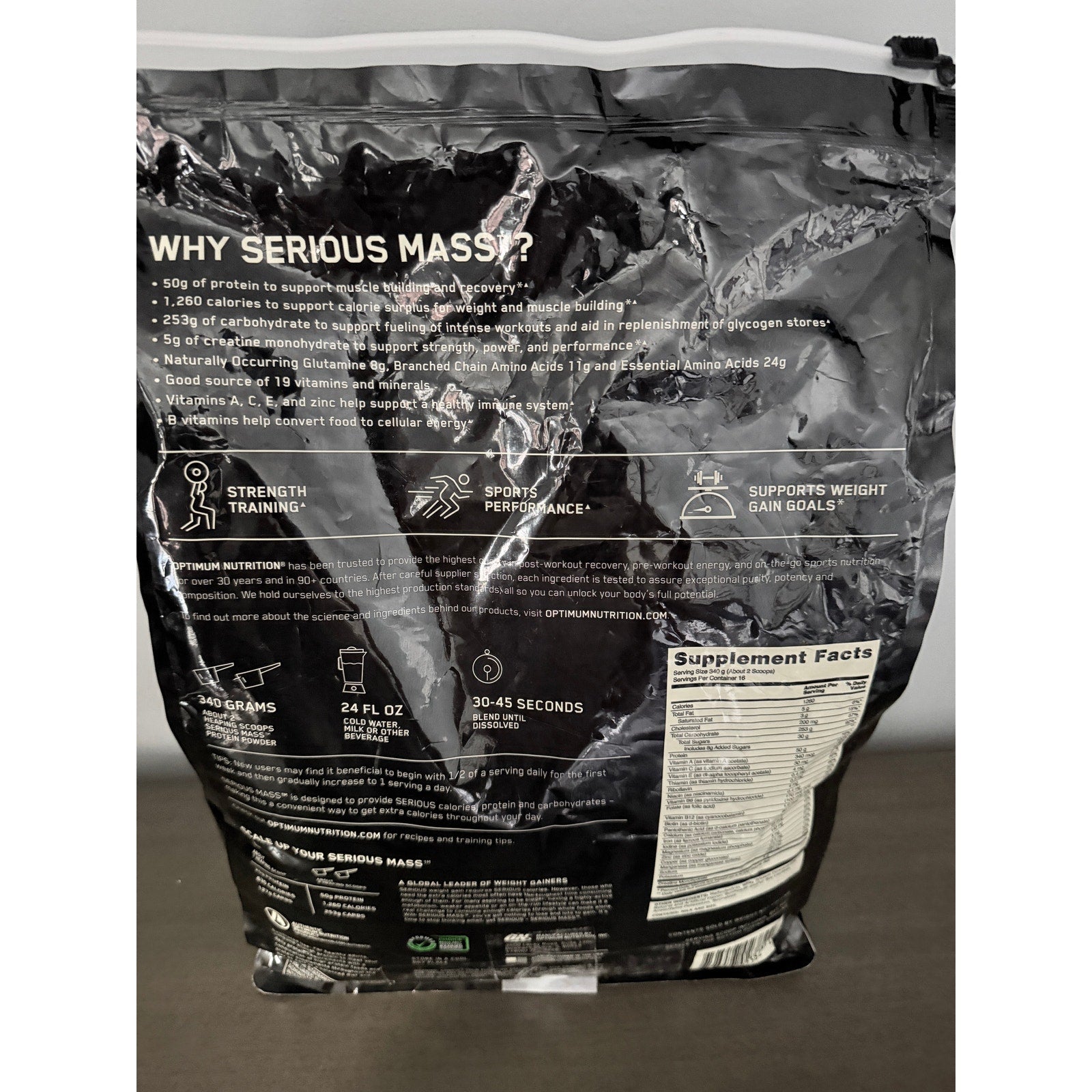 Optimum Nutrition Serious Mass Weight Gainer Protein Carb Powder Drink Vanilla