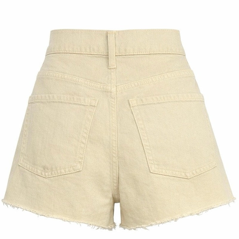 Old Navy Ski-Hi Highrise A-Line Raw Hem Button Fly Tan / Khaki Shorts Sz 4 NWOT