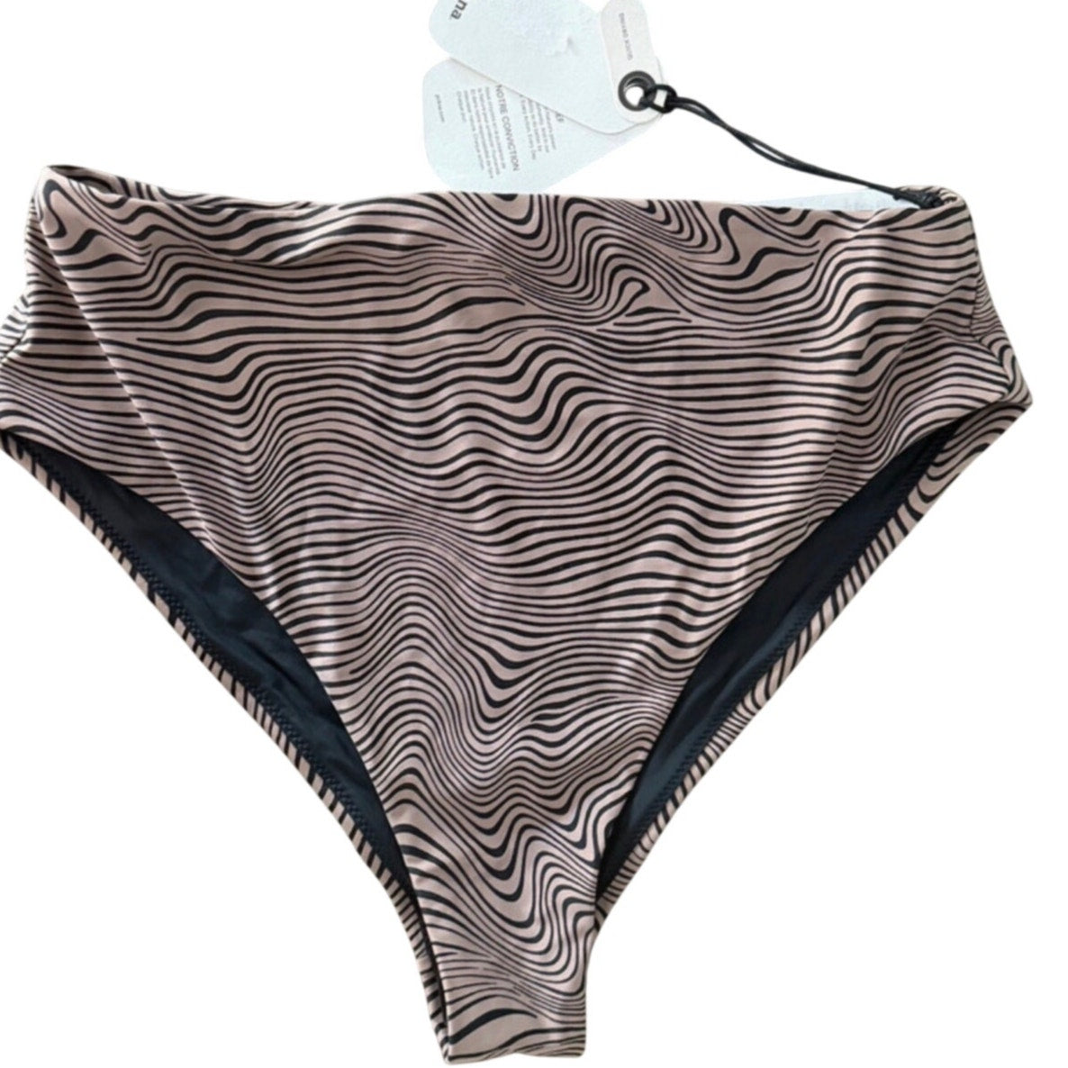 PrAna Lahari High Waisted Bikini Bottom Mauve Black Wave Print Sz Medium NWT