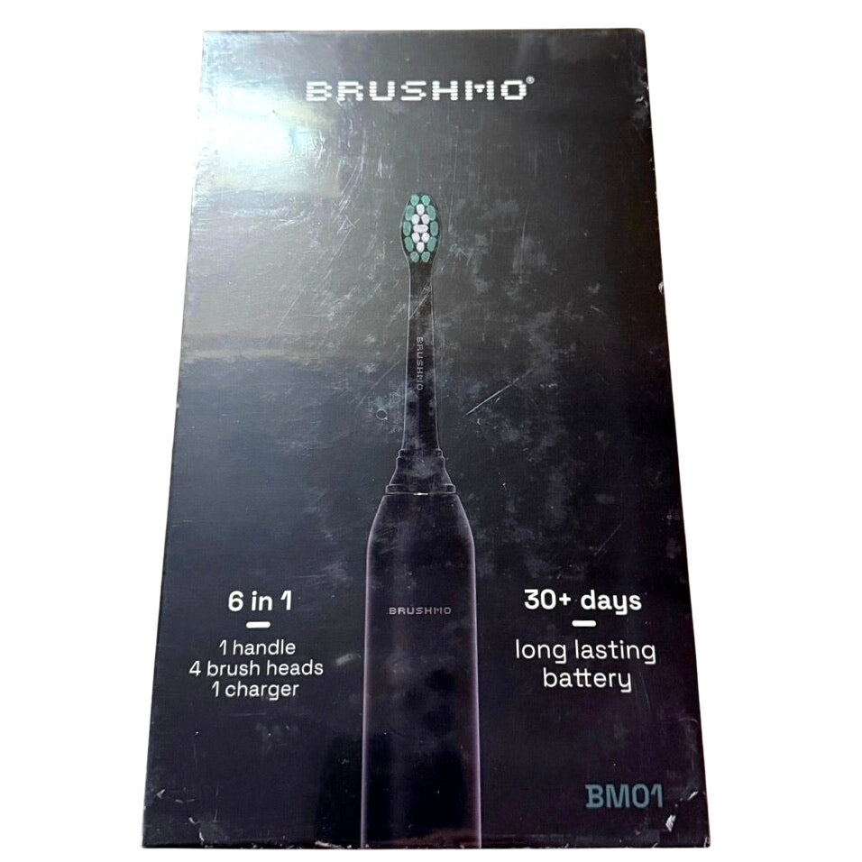 Brushmo BM01 Electric Sonic Toothbrush Black Rechargeable 4 Heads New Sealed