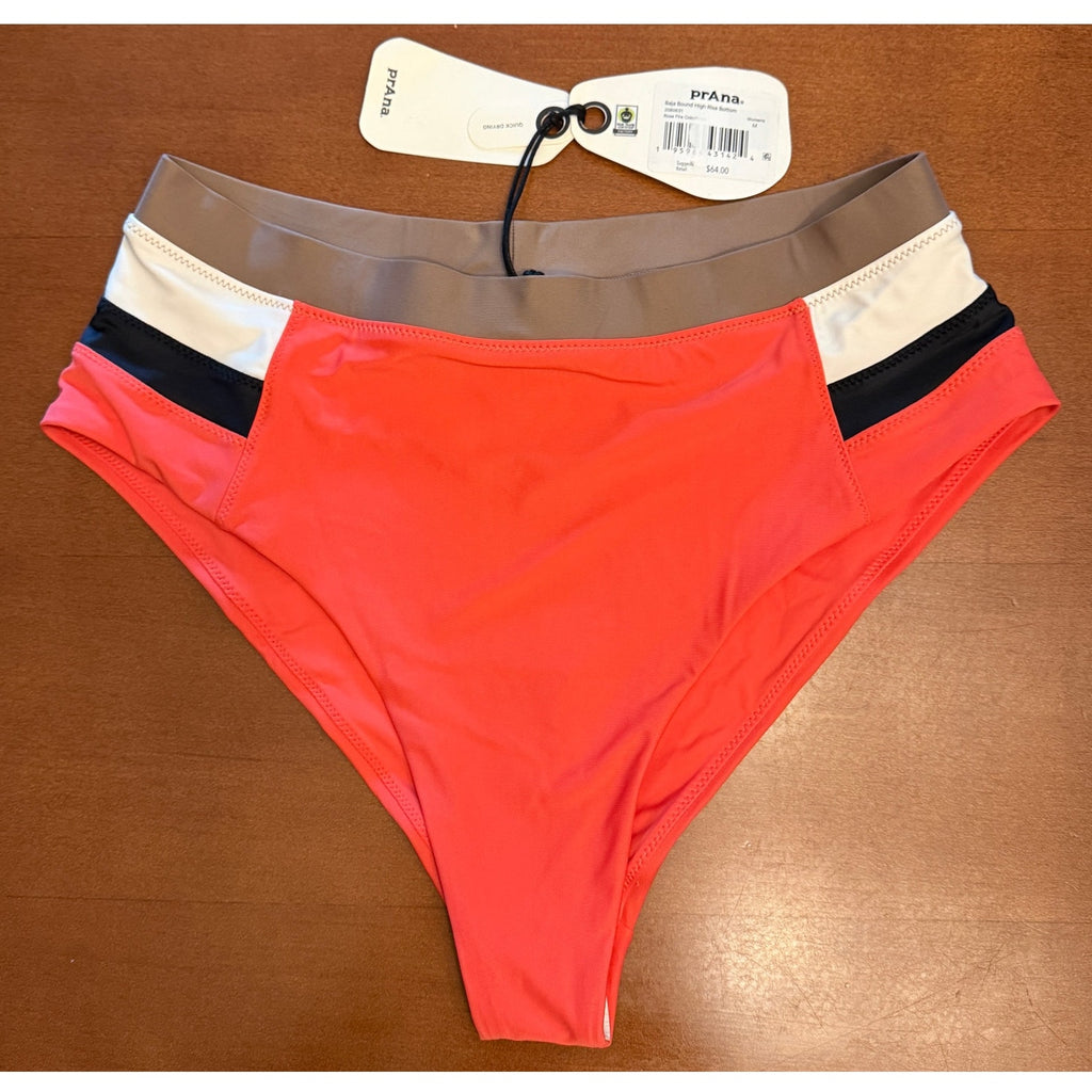 Womens Prana Baja Bound High Rise Bikini Sz Medium Colorblock Rose Fire / Black