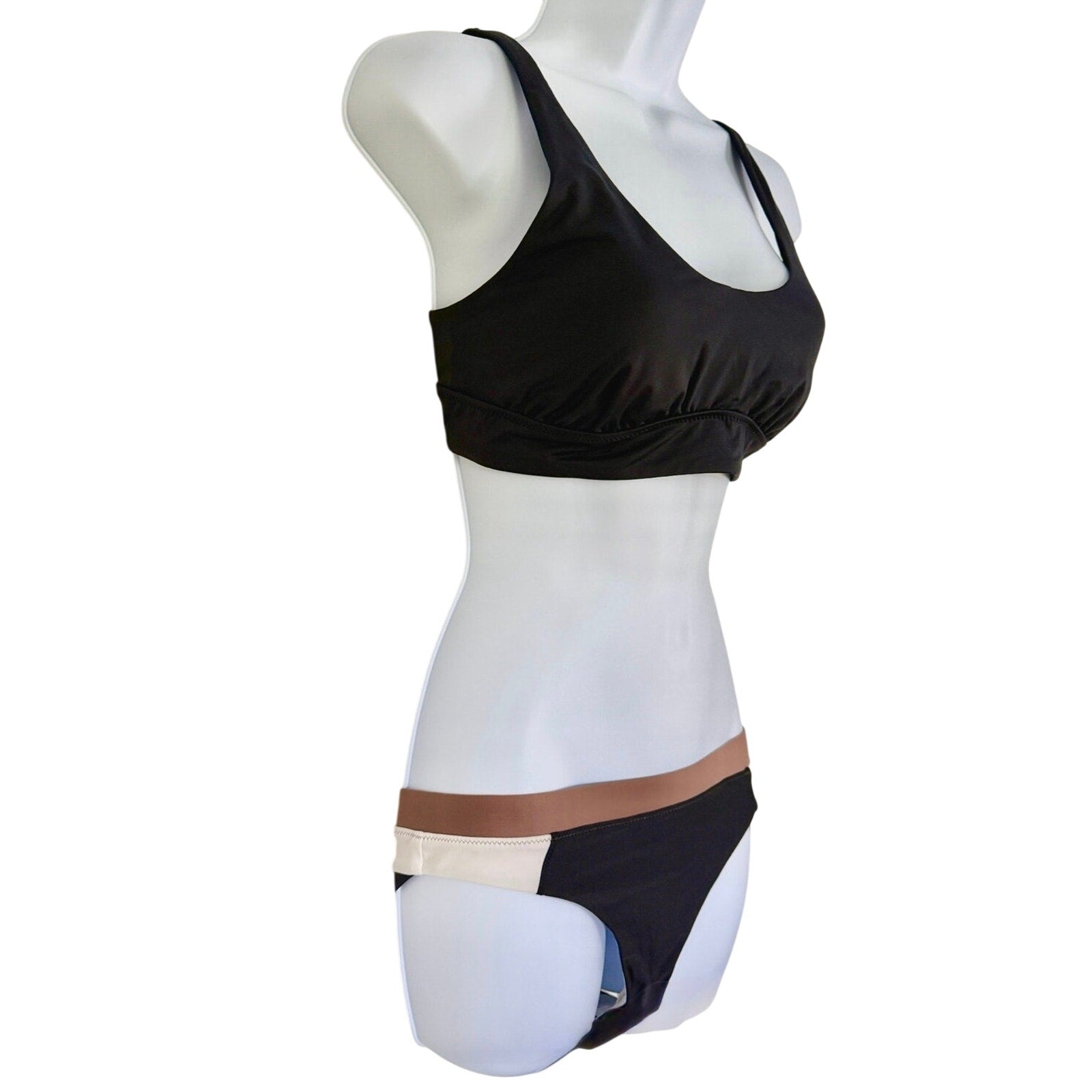 prAna Bikini Set Black Cross Tie Back Top & Color Block Bottoms Size Small NWT