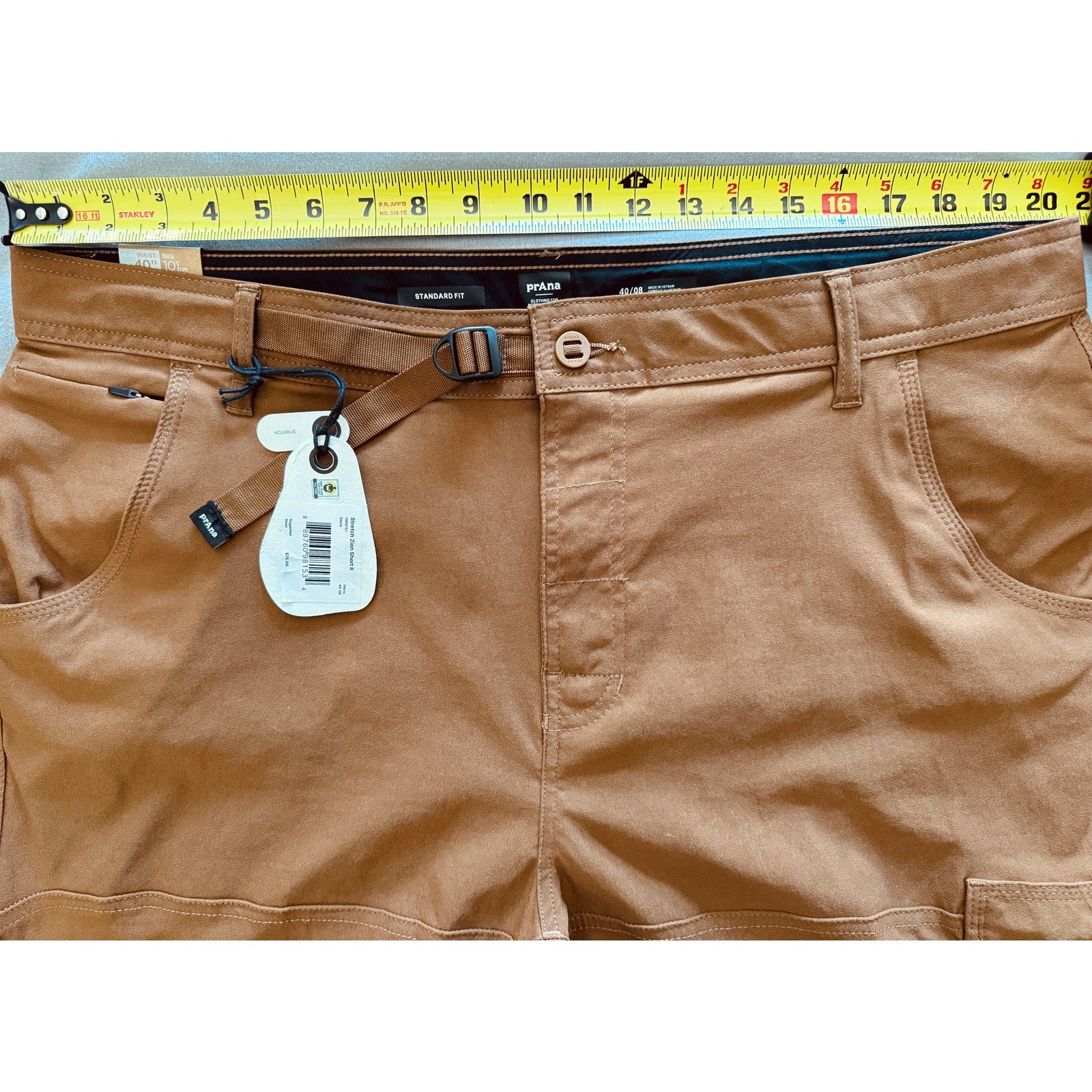 Mens PrAna Stretch Zion Short II w/ Belt Size 40" 8" -Sepia / Rust NWT *Also 38"