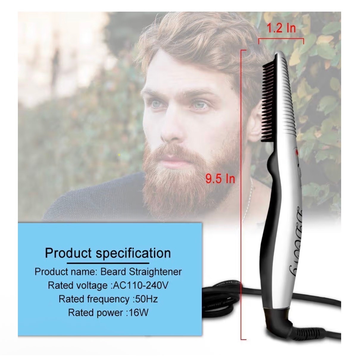 Mens 2‑in‑1 Beard Straightener & Hair Comb Ceramic Fast Heating All Hair Types