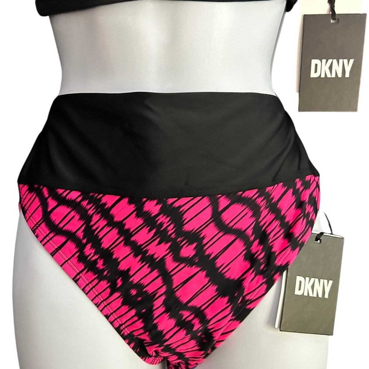 DKNY Swim Hot Neon Pink & Black Bikini Set Size Medium New