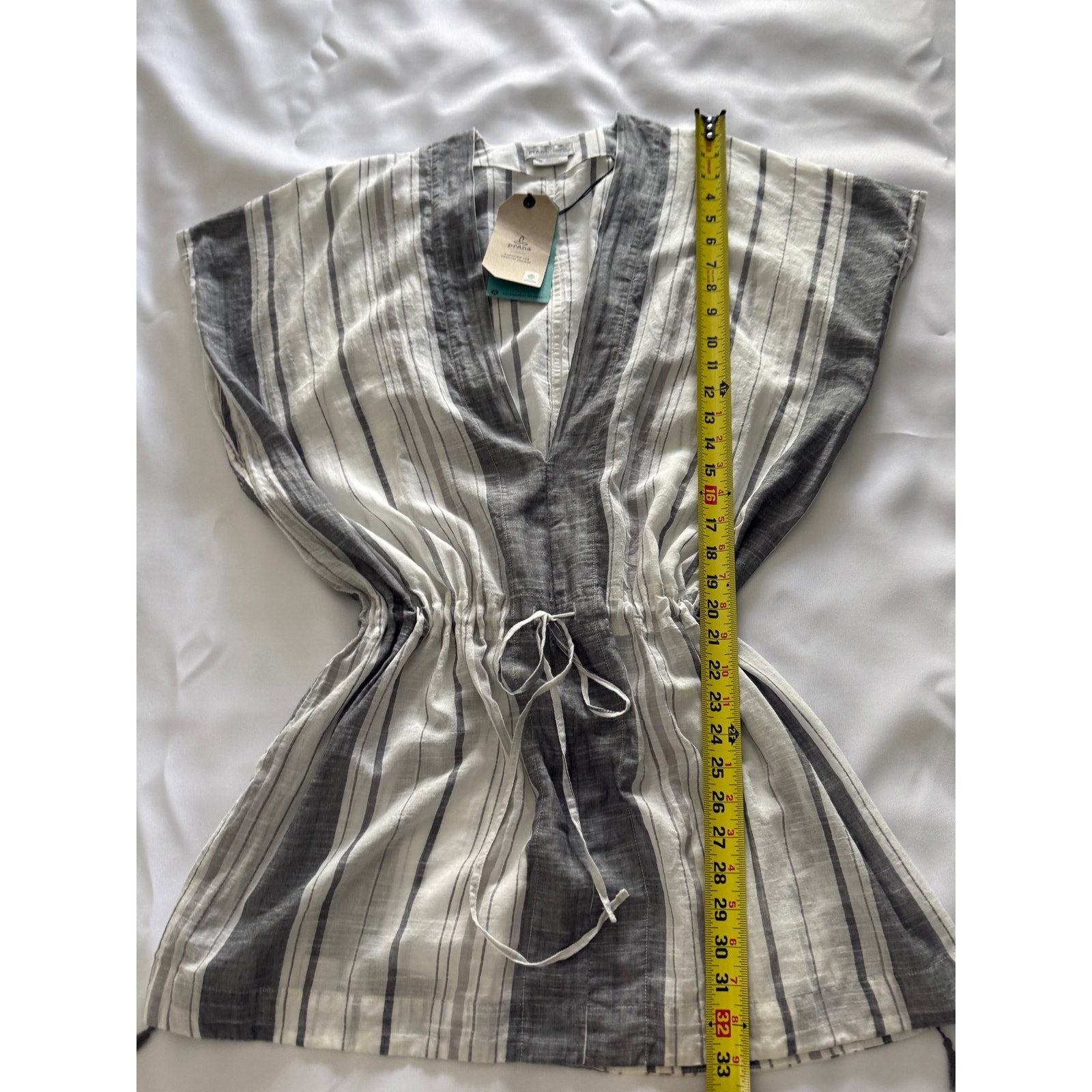 prAna Marina Bay Tunic S • Organic Cotton • Grey Stripe • Relaxed Gauzy Fit NWT