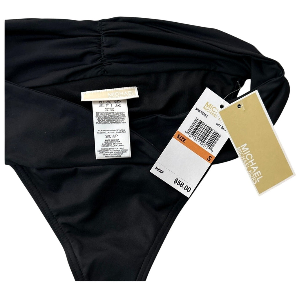 Michael Kors Ibiza Euro Gathered Bikini Swim Bottom Solid Black | Size Small NEW