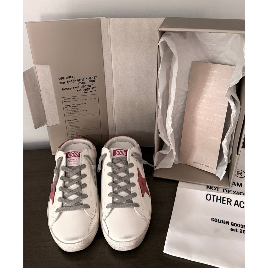 Golden Goose Super‑Star Sz 41 / 11 – White Leather, Rosa Cipria Star & Heel Tab