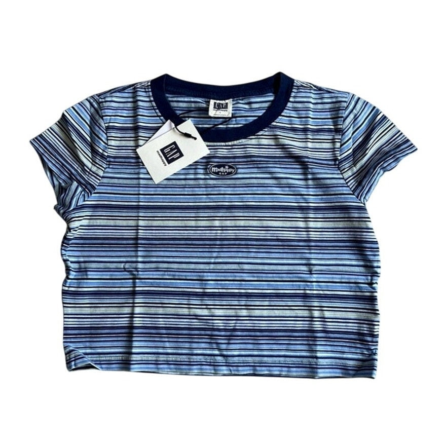 Womens Y2K Baby Tee Madhappy x Gap Coastal Blue White Stripe Madhappy Logo Small