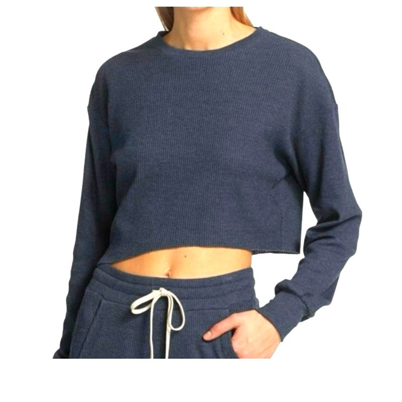 Twenty Montreal Everest Thermal Asymmetrical Crop Top Blue Obsidian Sz Small NWT