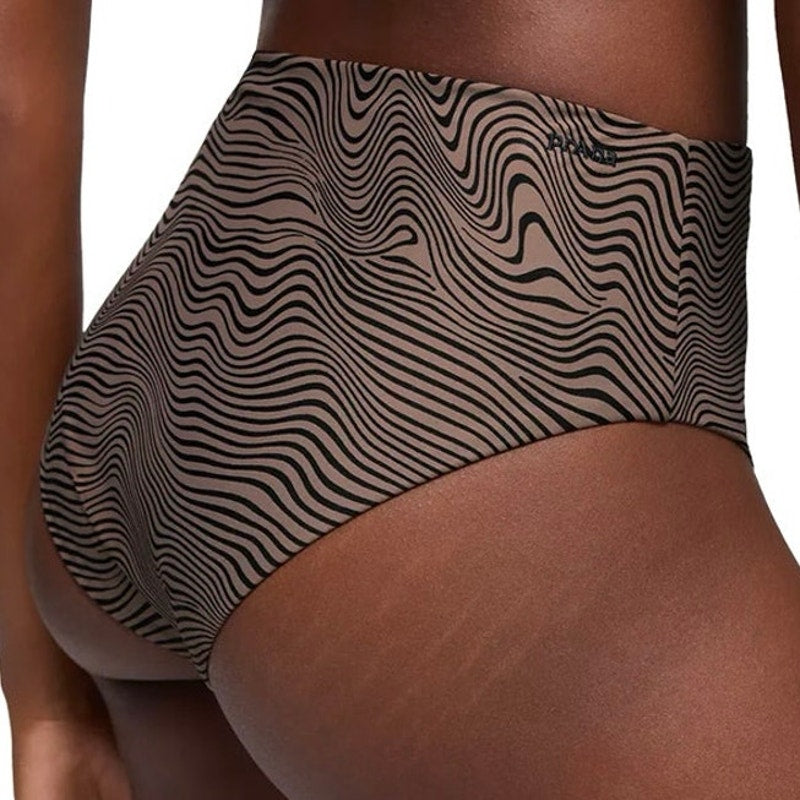 PrAna Lahari High Waisted Bikini Bottom Mauve Black Wave Print Sz Medium NWT