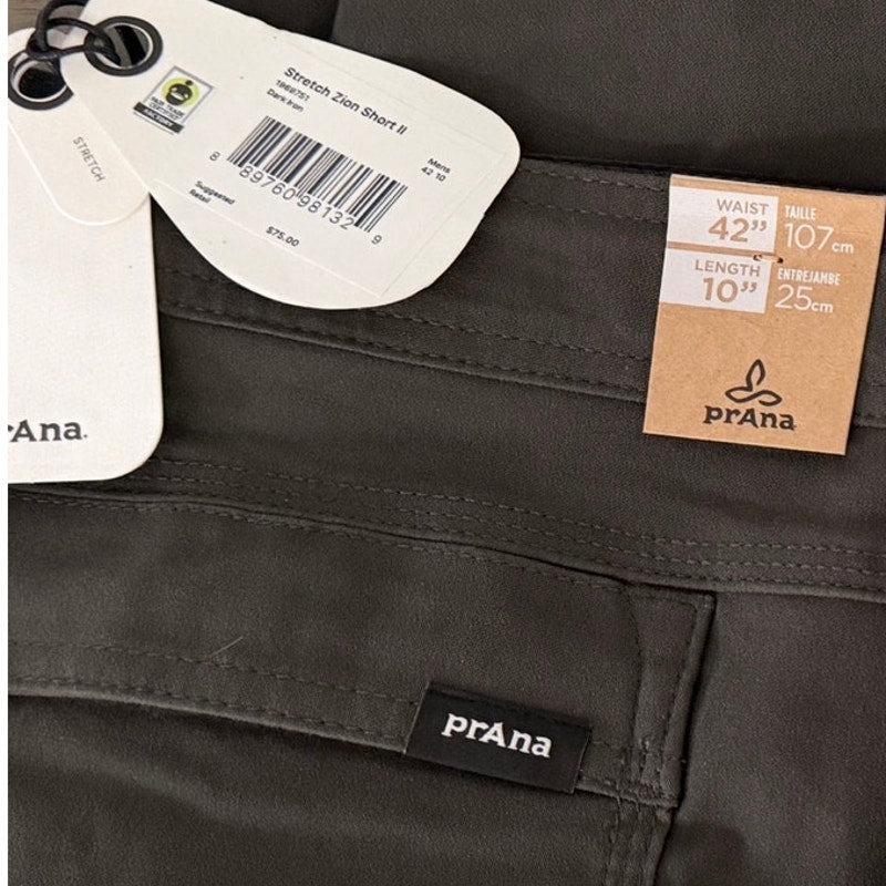 Mens PrAna Stretch Zion Short II Size 42 Waist Built in Belt Dark Iron Gray NWT