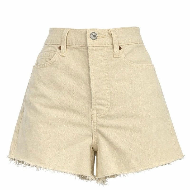 Old Navy Ski-Hi Highrise A-Line Raw Hem Button Fly Tan / Khaki Shorts Sz 4 NWOT