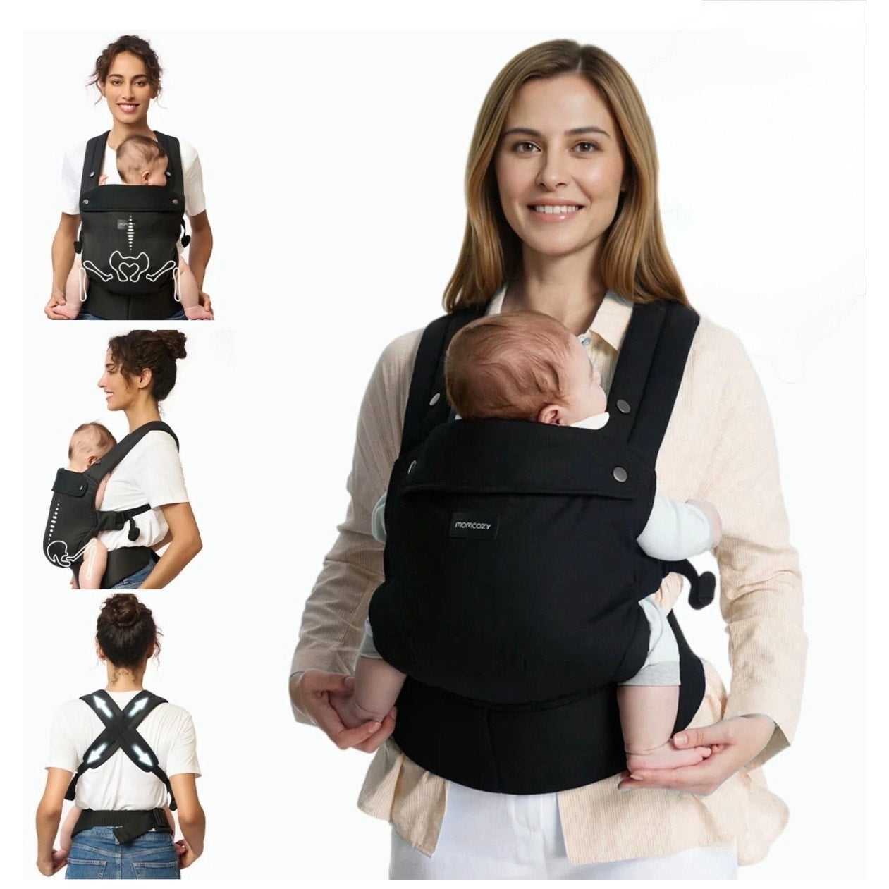 Momcozy Baby Carrier | Ergonomic Lightweight 7-44 lbs | 3-24 Months | Black NIB