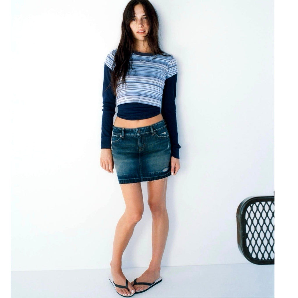 Madhhappy x Gap Baby Tee Coastal Blue Stripe Sz Small NWT Y2K Limited Edition