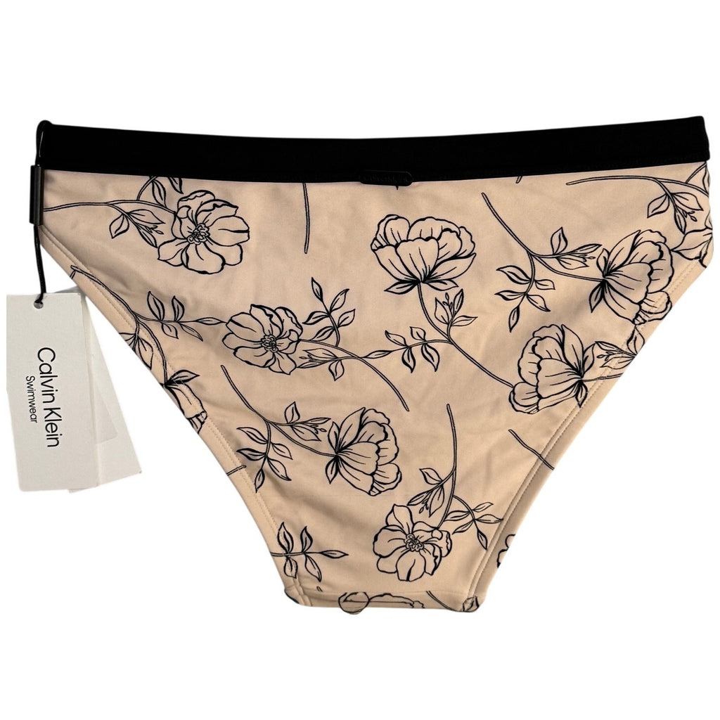 Calvin Klein Women's Logo Ring Printed Bikini Bottoms Swimsuit Black Size M New