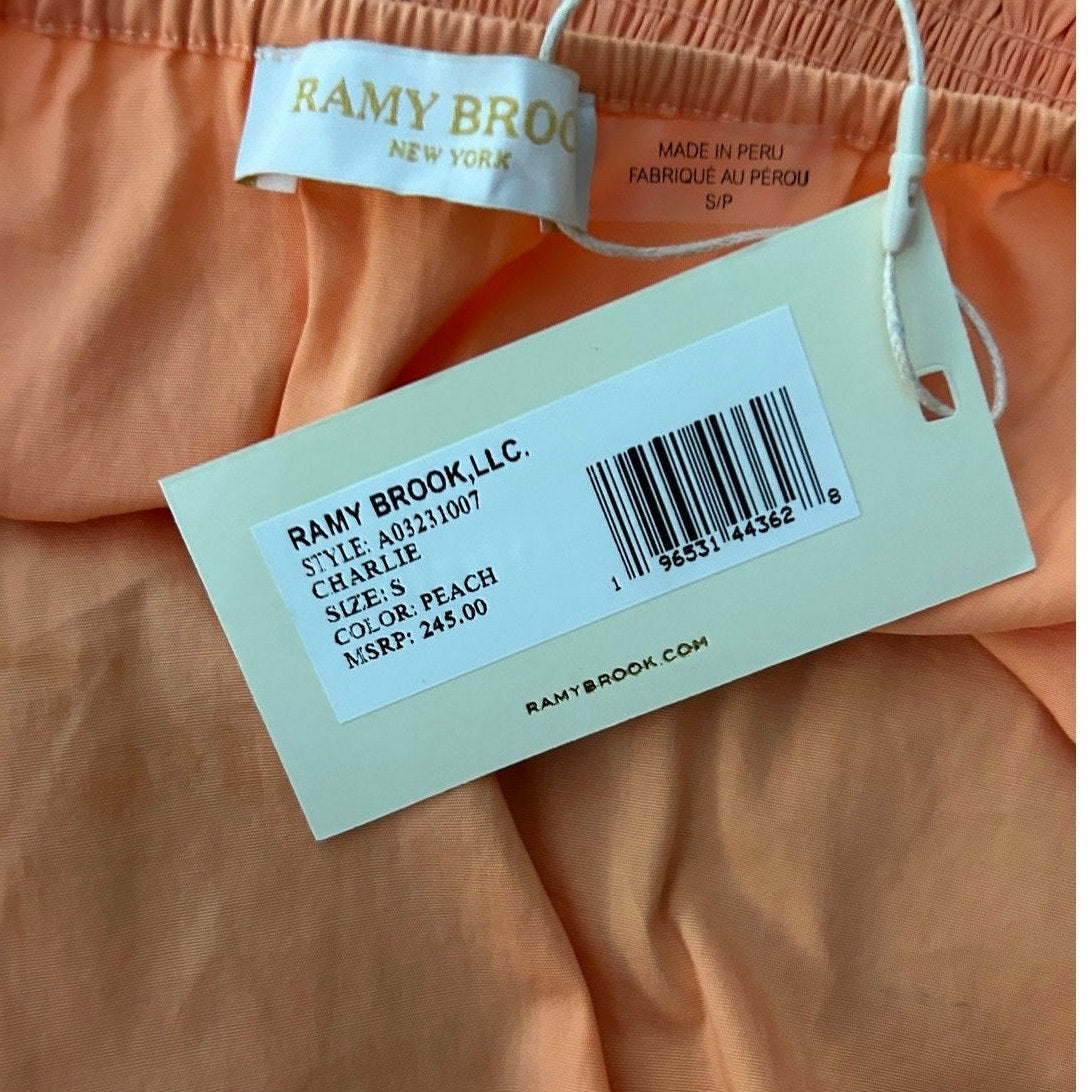 Ramy Brook Charlie Halter Top Size Small Tropical Peach Pleated Hem Retail $245