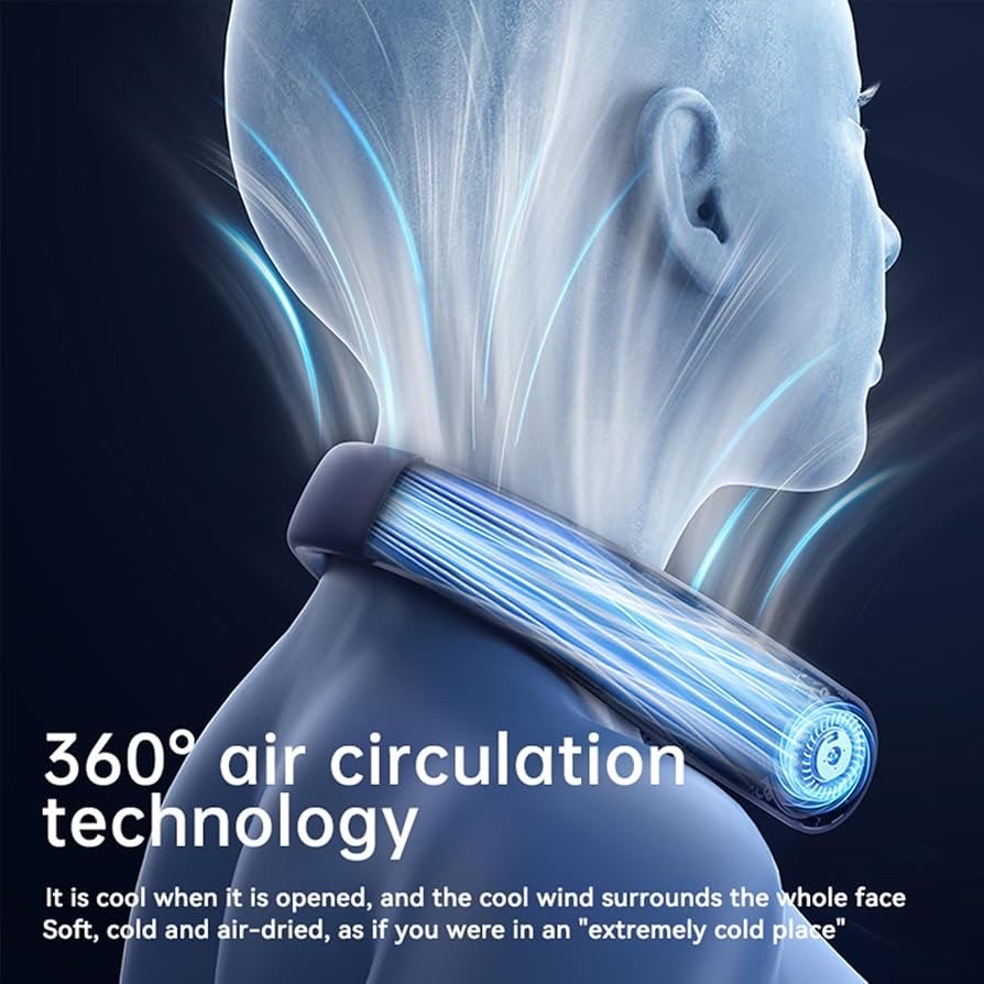 Portable Bladeless Neck Fan 6000mAh USB‑C 5‑Speed Quiet 360° Cooling Lightweight
