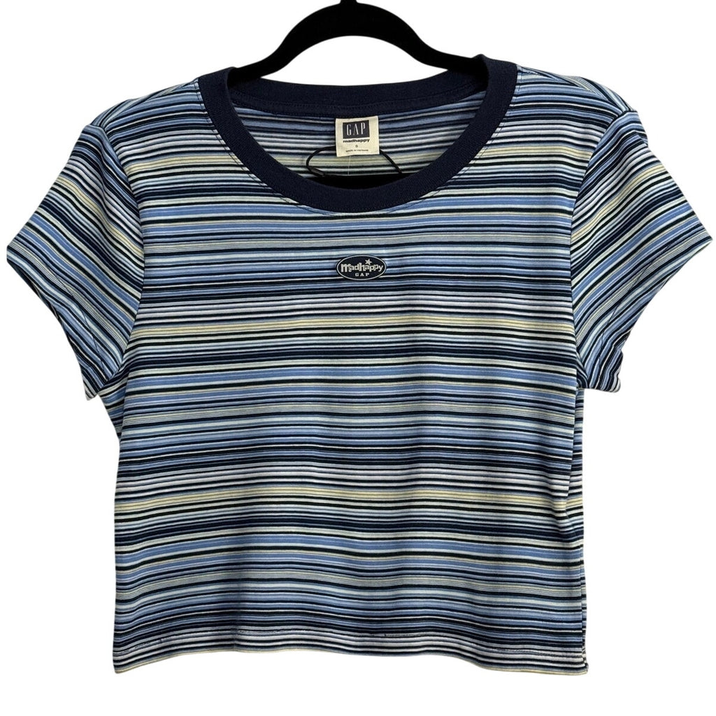 Madhhappy x Gap Baby Tee Coastal Blue Stripe Sz Small NWT Y2K Limited Edition
