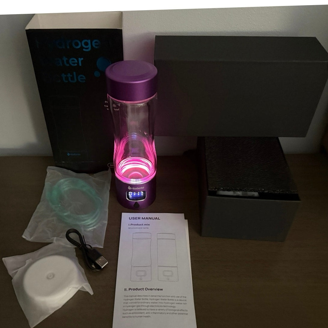Hydrogen Water Bottle Generator SPE/PEM USB-C LED Timer Glass 11.5oz Pink NEW