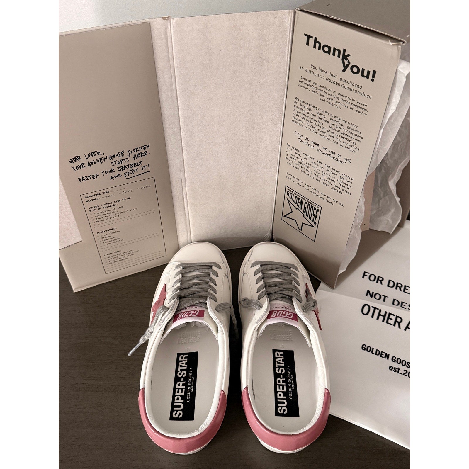 Golden Goose Super‑Star Sz 41 / 11 – White Leather, Rosa Cipria Star & Heel Tab