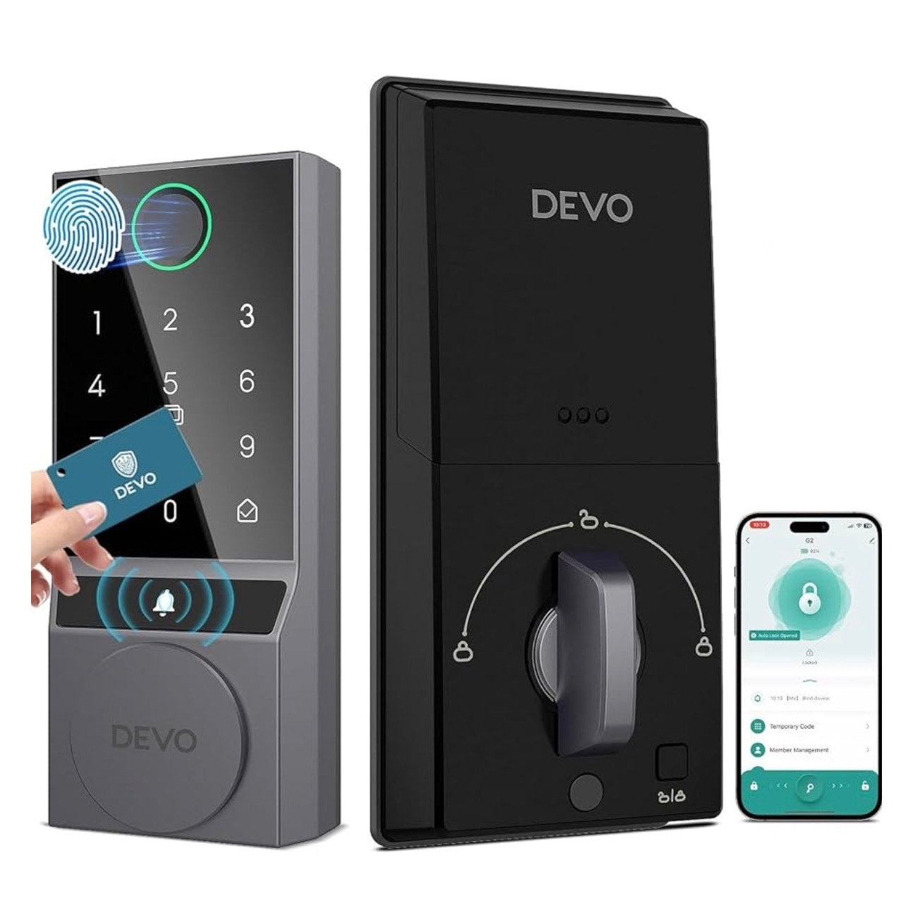 DEVO G2 Keypad Deadbolt Smart Lock Fingerprint Keypad IC Card Matte Black NOB