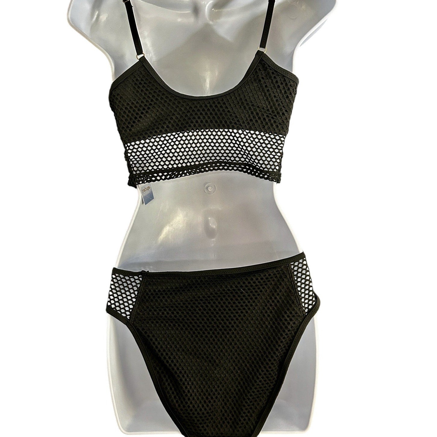 Refuge Swim Bikini Set Mesh Overlay Cami Top & Matching High Waist Bottoms Sz S