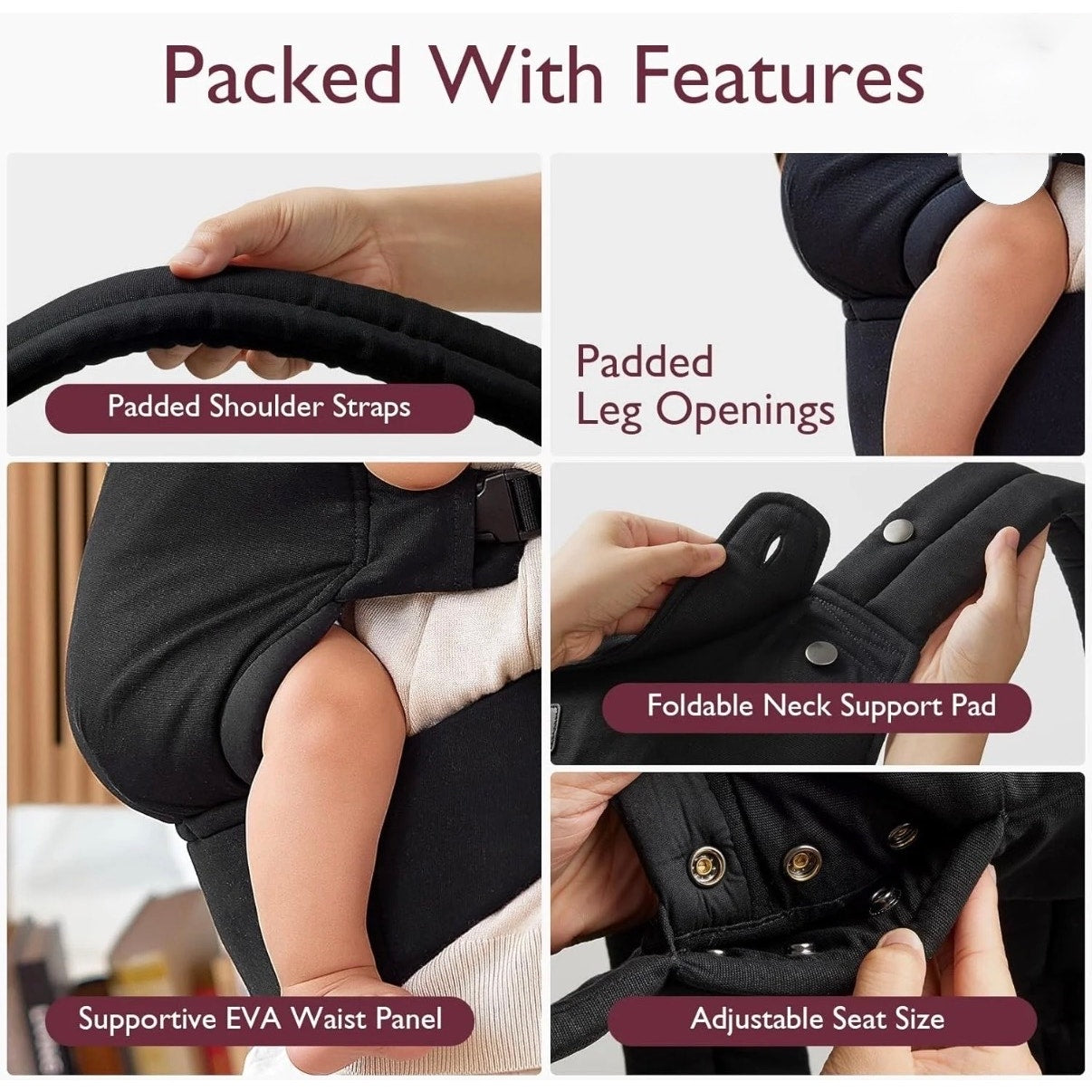 Momcozy Baby Carrier | Ergonomic Lightweight 7-44 lbs | 3-24 Months | Black NIB