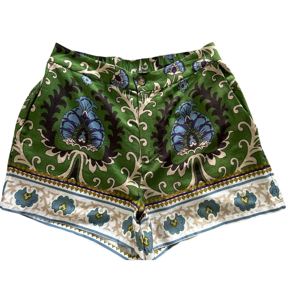 Sanctuary Spring Breaker High Rise Green Stylish Pattern Linen Shorts *Sz XS / S